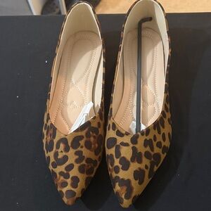 Leopard Print Pointed Toe Ballet Flats - Brown